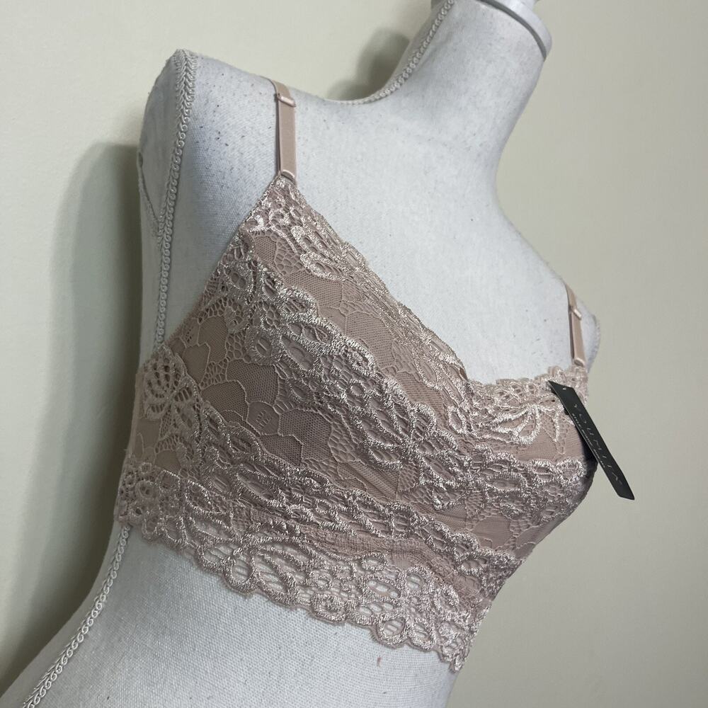 Women Lace Bralette Sexy Bra Floral Lingerie Sleepwear Night Top M/L Beige Nude